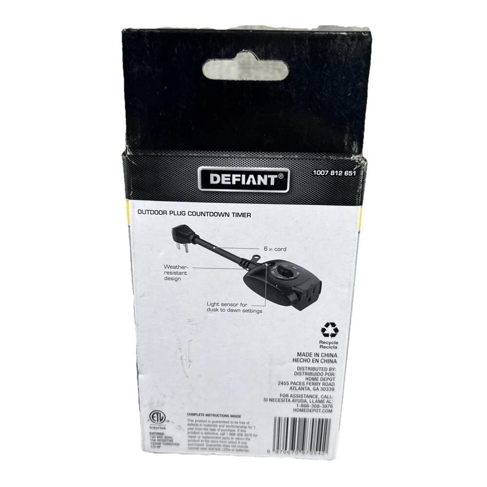 Defiant Outdoor Plug Countdown Timer 125V 15A New In Box Outdoor Lighting